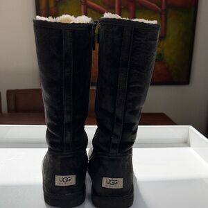 UGG Black Suede Tall Shearling-Lined Boots